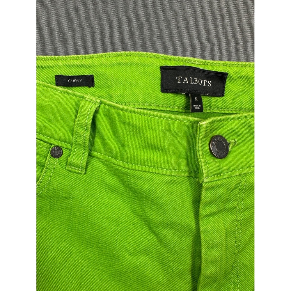 Talbots Curvy Straight Leg Pants Women's 8 Neon Lime Green Crop Stretch Denim
